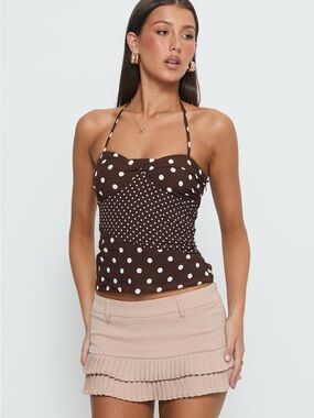 Princess Polly Brown & White Polka Dot Halter Cami